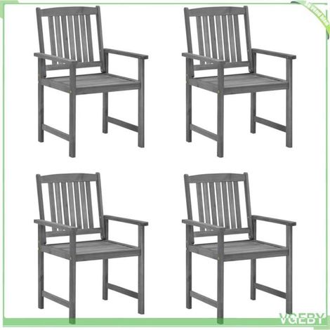 Chaises de jardin - FAFEICY - 3061226 - Bois d'acacia massif - Lot 4 chaises et 4 coussins - Gris (1/5)
