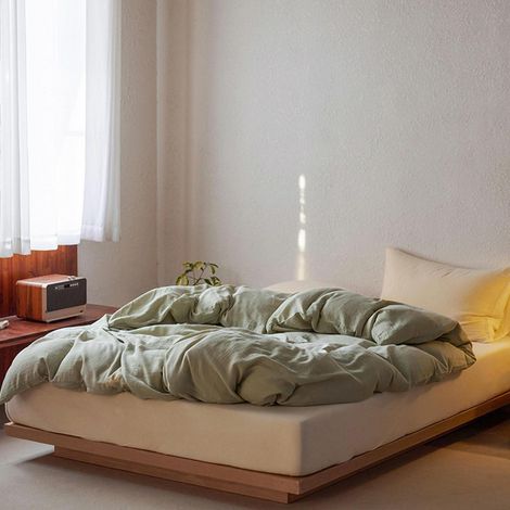 Linge de lit en mousseline 240x220 cm Coton, housse de couette avec 2 taies d'oreiller 50x75 cm, Vert