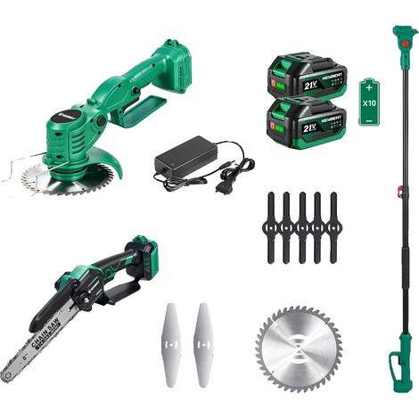 Scie Électrique, Tondeuse à Gazon, Scie Télescopique pour Hautes Branches, 2 Batterie, 100V-240V Prise EU (1/2)