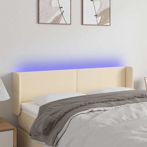 Tête de lit LED crème en tissu, réglable, 2 bandes lumineuses, 147 x 16 x 78/88 cm - PANGIVO (1/5)