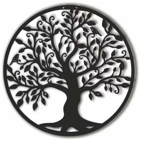 Tree of Life Metal Wall Hanging 30x30 Matte Black - Static Powder Coated - Easy Installation with Hidden Hanger (1/3)