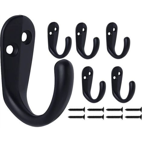 Patères noires, 6 crochets muraux robustes en métal vintage, crochets muraux autoportants adaptés à la maison, l'entrée, la cuisine, la chambre, la salle de bain, le garage. (1/4)