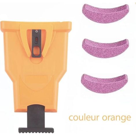 Affûteur de tronçonneuse, ensemble d'affûteur de tronçonneuse avec 3 pierres à aiguiser, outils de travail du bois rapides pour bûcherons, tondeuses à gazon, tronçonneuses(couleur orange) (1/4)