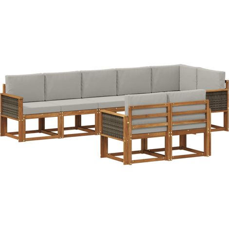 Outdoor Sofa Set 8 pcs Natural and Light Grey Polyester vidaXL (1/5)