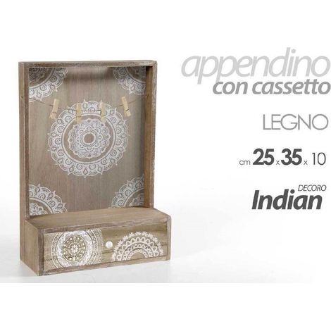 Trade Shop - PORTS MIT CETTO APPENDINO LEGNO 25X35X10CM DECORO INDIAN SHABBY 738388 - (1/2)