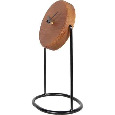Horloge de Table Décorative en Bois et Fer Moderne Marron et Noir 16 x 12 x 28 cm - PANGIVO (1/2)