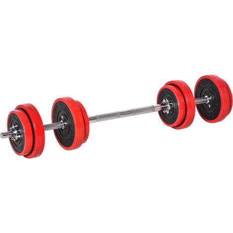 Ensemble d'haltères 2 en 1 de 20 kg, revêtement plastique résistant aux rayures, rouge et noir, parfait pour l'entraînement de musculation à domicile ou en salle de sport (1/5)