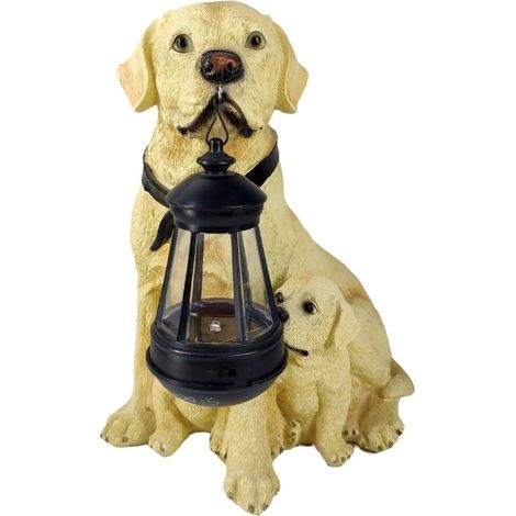 Lampe solaire LED Labrador Retriever avec chiots 29 x 20 cm - Lampe de jardin pour chien - Lanterne solaire [Classe énergétique G]