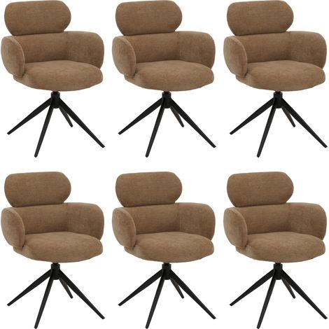 Set 6x sedie da pranzo HHG-259, da cucina, seduta girevole posizionamento automatico tessuto ciniglia, marrone chiaro
