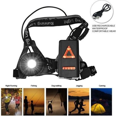 Lauflicht – USB-aufladbare Brustlampe – 3 LED-Sportbeleuchtungsmodi – Schwarz (1/4)