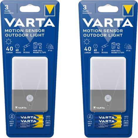 Lampada LED VARTA con sensore di movimento, alimentata a batterie AAA, 40 lm, per esterni IP44 (2 pezzi)