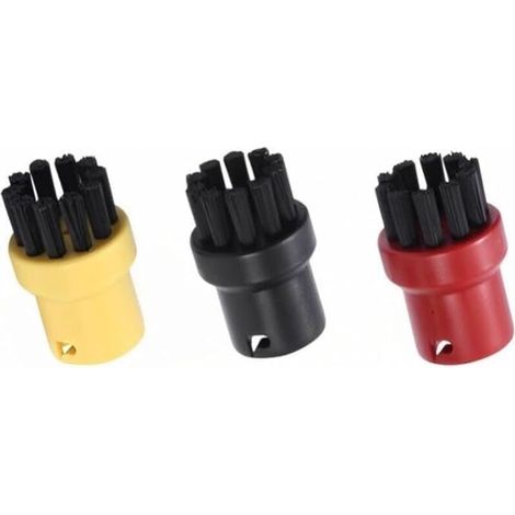 Brosse Ronde Nettoyage Karcher SC1/SC2/SC4 - Lot de 3 en Nylon Noir/Jaune/Rouge pour Sols et Surfaces Délicates (1/3)
