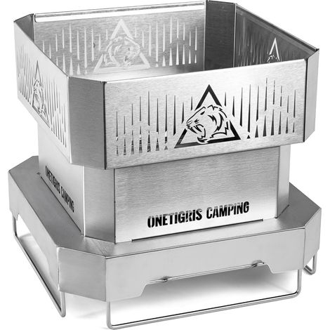 Barbecue de camping en acier inoxydable - Réchaud Hobo multifonction - Cuisinière de camping - Barbecue au charbon de bois pour camping, barbecue et autres activités de plein air (1/5)