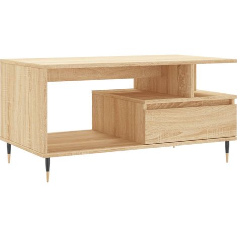 Mesa de centro con cajón y estante diseño rústico 90 x 49 x 45 cm madera de ingeniería y metal color roble DEC039031