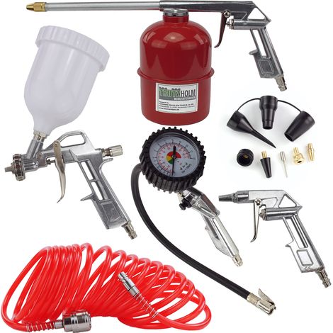 Druckluft Set Reifenfüller Ausblaspistole Farbspritzpistole Sprühpistole Spiralschlauch Düsen 13 tlg. Druckluftzubehör (1/5)