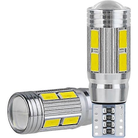 Packung mit 2 W5W T10 12V 6000K 5630 10 SMD LED-Lampen für Autos, mit Kennzeichenbeleuchtung, Seitenblinker und Signal-LED.
