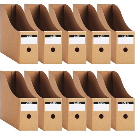 Zeitschriftenhalter aus Kraftpapier im A4-Format, 10-teilig, 9 cm stark, Zeitschriftenständer, Schreibwaren, Dokumenten-Aufbewahrungsbox für Zeitschriften mit Etiketten