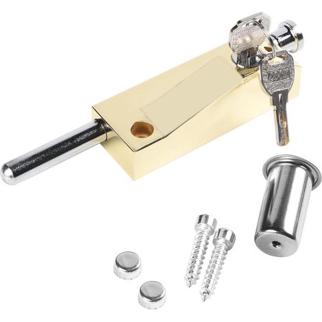 Shine Home Verrou de porte multifonctionnel, serrure de porte de garage, serrure de portail, serrure de hangar, serrure de porte universelle, fournie avec 2 clés, pour usage intérieur et extérieur, or