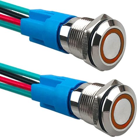 2 Pièces 12 mm Commutateur Bouton-Poussoir Momentané, 12V / 24V 3A Interrupteur à Bouton-Poussoir en Acier Inoxydable Étanche IP66, avec Prise Pré-Câblée (LED Jaune) (1/5)