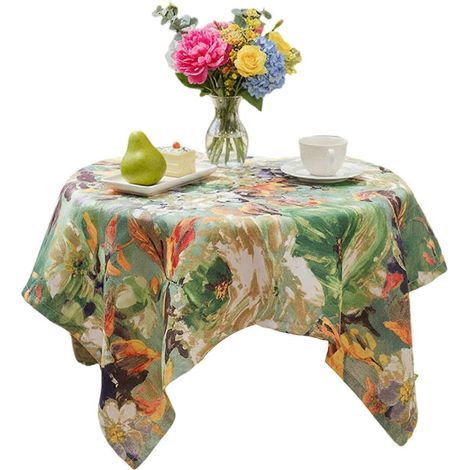 Nappe en polyester à motifs floraux inspirés par la nature, multicolore, idéale pour la décoration de votre table à manger. (1/5)