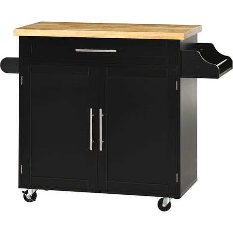 Table de cuisine roulante noir 109x40x89cm étagère épices porte-serviettes
