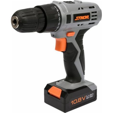 Perceuse-visseuse STHOR 10,8 V, 1 batterie Li-Ion 1,3 Ah, 1 vitesse, 700 tr/min, 10 mm, référence 78981 (1/3)