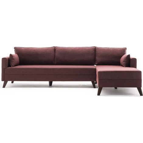 Canapé d'angle droit 5 places tissu bordeaux Kandy 275cm (1/5)