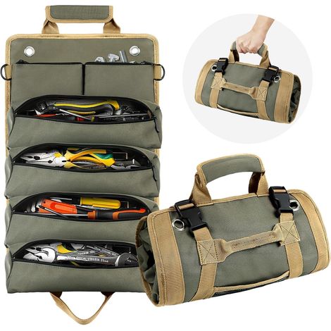 Sac à outils roulant, petit sac à outils roulant avec poches détachables, organisateur de sac à outils roulant résistant, kit de stockage d'outils pour mécanicien et électricien, cadeaux pour hommes ( (1/5)