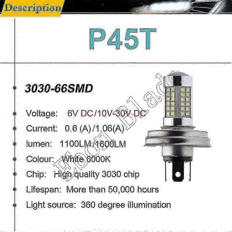 Paar Motorrad P45t R2 66smd LED-Scheinwerferlampe Fern-/Abblendlicht für Roller Moped Weiß 6000k 6V 12V Motorrad Frontscheinwerferlampe Edition 0618