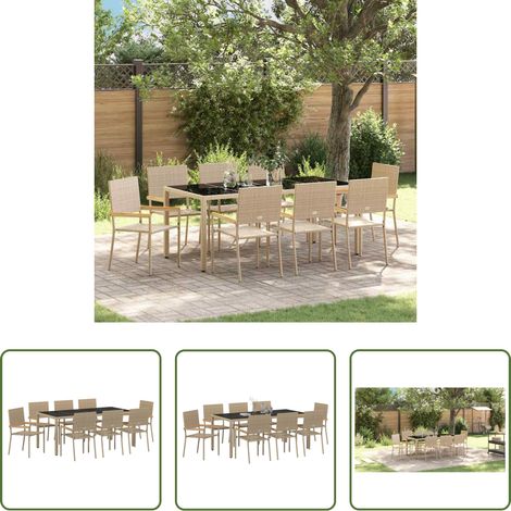 Terrasse - Ensemble de salle à manger pour jardin 9 pcs Beige polyrotin (1/5)