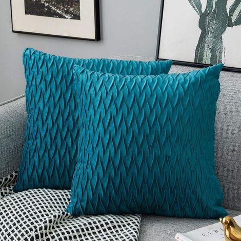 Housses Coussin en Velours 45x45cm pour Salon Canapé,Lot de 4 Housses Coussin Carrés de Motif uni Décoration Chambre,Turquoise (1/5)