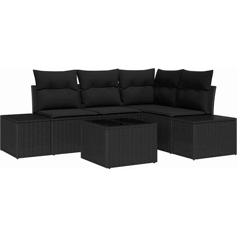 Garden Sofa Set with Storage Black Poly Rattan vidaXL