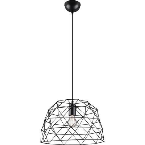 REALITY LEUCHTEN - LAMPADARIO A SOSPENSIONE HAVAL A GABBIA IN METALLO NERO E TESSUTO DIAMETRO 38CM (1/5)