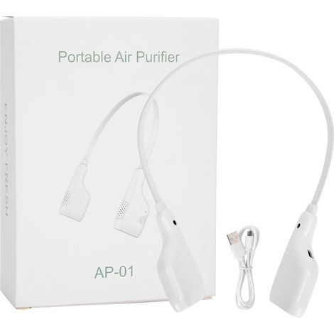 Purificateur d'Air Portable Rechargeable à Porter Autour du Cou - Purificateur à Ions Négatifs Blanc (1/5)