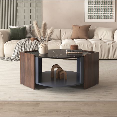 Mesa de centro de aglomerado negra efecto mármol, 96,5 cm, con espacio de almacenaje (1/5)