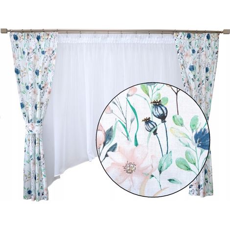 Gardinenset für Mädchen, Blumenwiesenmuster, zarte Blüten