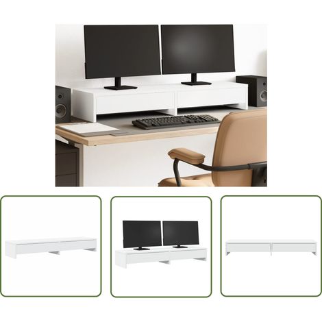 vidaXL Monitorständer mit Schubladen Weiß 100x27x15 cm Holzwerkstoff (1/5)