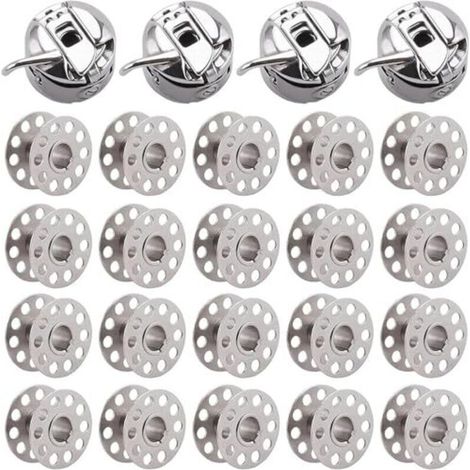 Métal Boîtier Canette,4 Pièces Boîte à Canette pour Machine à Coudre,20 Pièces Bobine en Métal,Compatible pour Singer Janome Brother Machine à Coudre Domestique Standard D'artisanat (1/4)