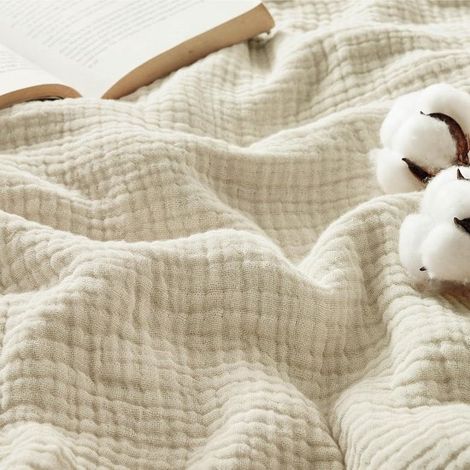Couverture d'été en mousseline 100 % coton - 150 x 200 cm - Beige (1/5)