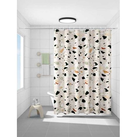 BelleRise - Rideau de douche lesté, lavable et résistant aux moisissures, en tissu à motif terrazzo, 180 x 180 cm de hauteur. (1/4)