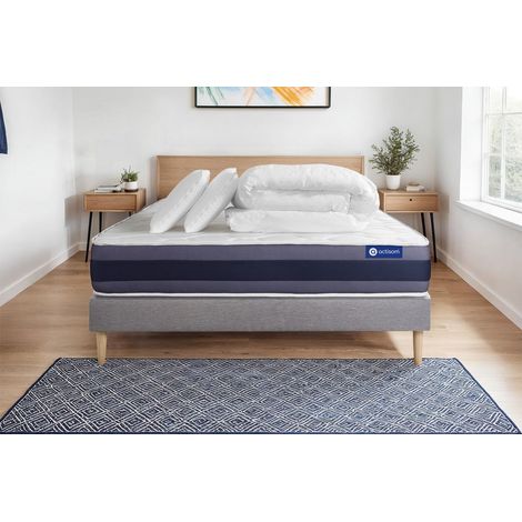 Pacchetto letto completo - Materasso 140x190cm + Box spring con doghe (in kit) + 2 cuscini + Piumino - Actimemo Morpho