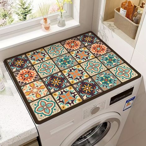 Housse de Protection en Terre de Diatomée pour Lave-Linge et Réfrigérateur - Tapis Anti-Poussière et Isolant Thermique pour Micro-ondes, Dessus de Meuble et Table de Chevet - Motif Patchwork Floral (6