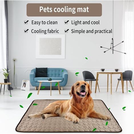 Kühlmatte für Hunde und Katzen, atmungsaktive Kühlmatte aus Netzgewebe mit Eisseide für kleine und mittelgroße Hunde und Katzen, braun, 70 x 100 cm (1/4)