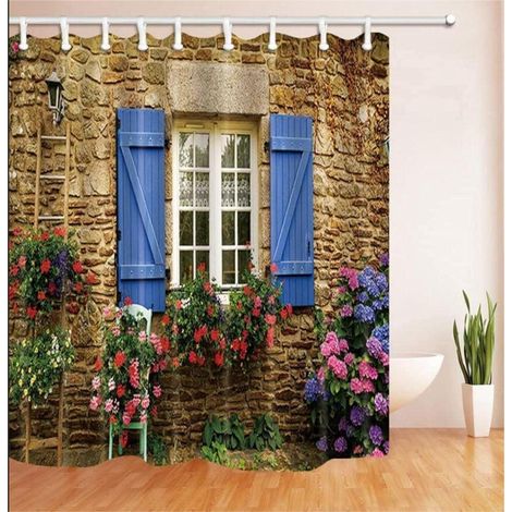 Rideau de douche extérieur 180 x 180 cm avec 12 crochets. Imperméable et en polyester, séchage rapide, effet 3D, résistant et lavable. (1/5)