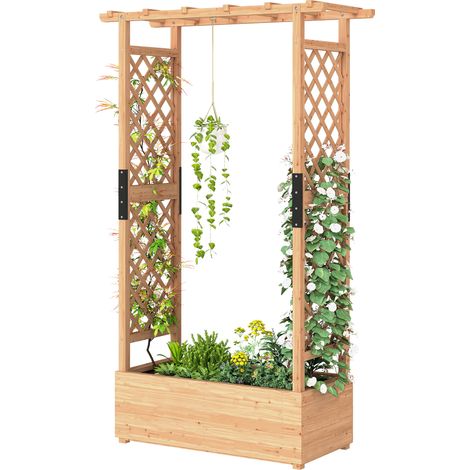 Fir Wood 110 x 44 cm Planter Trellis Garden Bed (1/5)