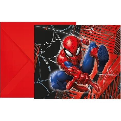 Inviti di compleanno a tema Spiderman Marvel con buste (6 pezzi)