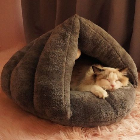 Lit Pour Chat - Maison Semi-Enclose Chaude Hiver - Dimensions 40x45 cm - Couleur Gris - 1 Pièce (1/5)