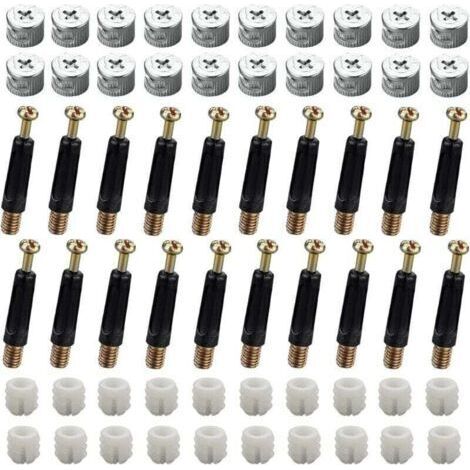 40 jeux (120 pièces) de connecteurs pour meubles, connecteurs pour armoires, kit de fixation M15, vis excentriques, cames et boulons, bouchons de fixation, écrous avant M6 x 40 mm pour armoire/commode