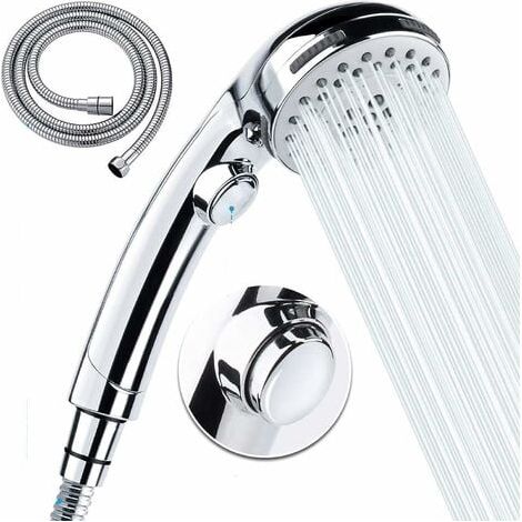 Pomme de douche avec tuyau - 6 types de jet - Douchette avec tuyau de 1,5 m - Économique - Jet fin (1/5)