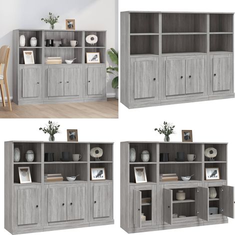 Aparador alto 3 piezas madera contrachapada gris Sonoma - Aparador de madera - Aparador gris Sonoma